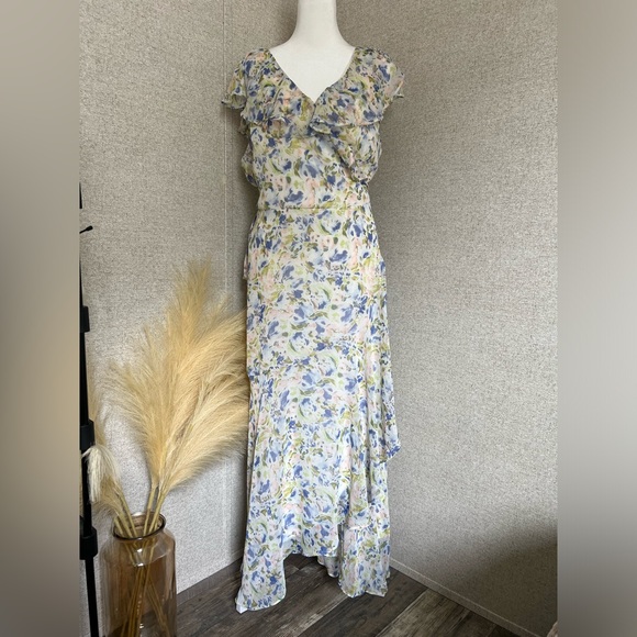 LC Lauren Conrad| Flutter Sleeve Tulip Wrap Maxi Dress - Picture 1 of 7